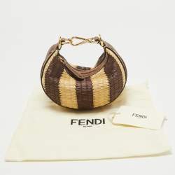 Fendi Brown/Cream Leather and Raffia Nano Fendigraphy Hobo
