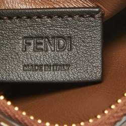 Fendi Brown/Cream Leather and Raffia Nano Fendigraphy Hobo