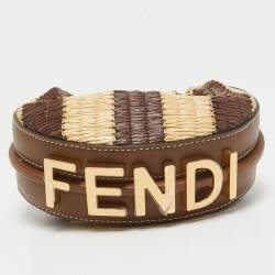 Fendi Brown/Cream Leather and Raffia Nano Fendigraphy Hobo