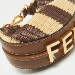 Fendi Brown/Cream Leather and Raffia Nano Fendigraphy Hobo