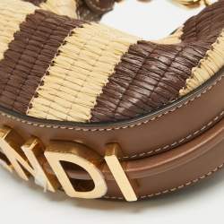 Fendi Brown/Cream Leather and Raffia Nano Fendigraphy Hobo
