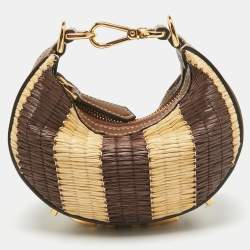 Fendi Brown/Cream Leather and Raffia Nano Fendigraphy Hobo