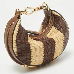 Fendi Brown/Cream Leather and Raffia Nano Fendigraphy Hobo