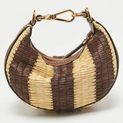 Fendi Brown/Cream Leather and Raffia Nano Fendigraphy Hobo