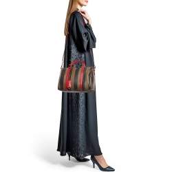 Pre Owned Fendi Tobacco Pequin Striped Coated Canvas and Leather Boston Bag