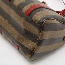 Pre Owned Fendi Tobacco Pequin Striped Coated Canvas and Leather Boston Bag