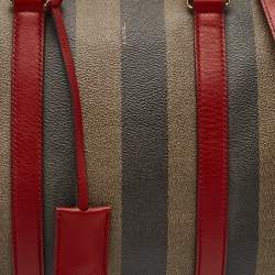 Pre Owned Fendi Tobacco Pequin Striped Coated Canvas and Leather Boston Bag