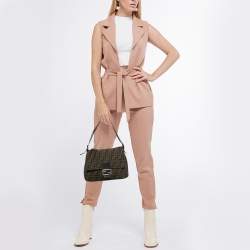 Pre Owned Fendi Tobacco Zucca Canvas and Leather Mama Baguette Bag