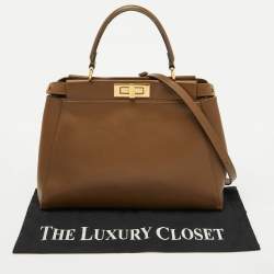 Fendi Brown Leather Medium Peekaboo Top Handle Bag