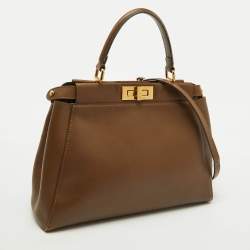 Fendi Brown Leather Medium Peekaboo Top Handle Bag