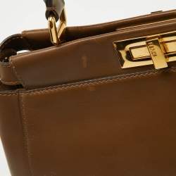 Fendi Brown Leather Medium Peekaboo Top Handle Bag