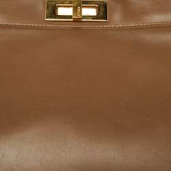 Fendi Brown Leather Medium Peekaboo Top Handle Bag