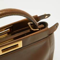 Fendi Brown Leather Medium Peekaboo Top Handle Bag