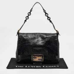 Pre Owned حقيبة كتف فندي ماما باغويت جلد لامع أسود مجعد