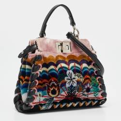 Pre Owned Fendi Multicolor Velvet and Leather Micro Whipstitched Peekaboo Top Handle Bag
