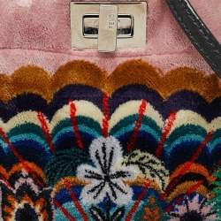 Pre Owned Fendi Multicolor Velvet and Leather Micro Whipstitched Peekaboo Top Handle Bag