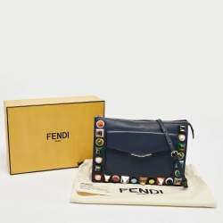 Pre Owned Fendi Navy Blue Leather Rainbow Studded Crossbody Bag