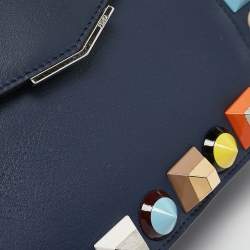 Pre Owned Fendi Navy Blue Leather Rainbow Studded Crossbody Bag