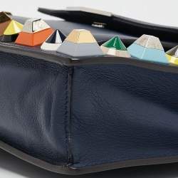 Pre Owned Fendi Navy Blue Leather Rainbow Studded Crossbody Bag