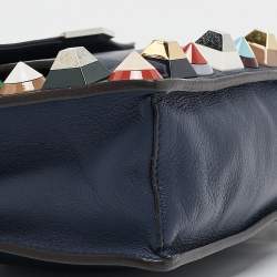 Pre Owned Fendi Navy Blue Leather Rainbow Studded Crossbody Bag