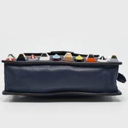 Pre Owned Fendi Navy Blue Leather Rainbow Studded Crossbody Bag