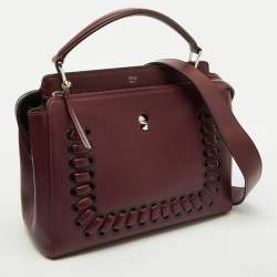 Fendi Burgundy Leather Whipstitch Dotcom Top Handle Bag
