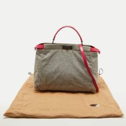 Pre Owned Fendi Grey/Pink Jersey and Leather Large Limited Edition Peekaboo Top Handle Bag