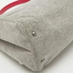 Pre Owned Fendi Grey/Pink Jersey and Leather Large Limited Edition Peekaboo Top Handle Bag