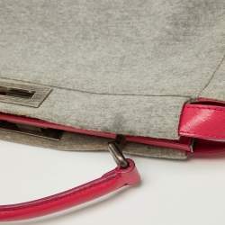Pre Owned Fendi Grey/Pink Jersey and Leather Large Limited Edition Peekaboo Top Handle Bag