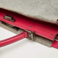 Pre Owned Fendi Grey/Pink Jersey and Leather Large Limited Edition Peekaboo Top Handle Bag