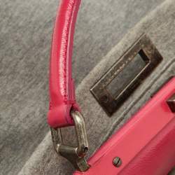 Pre Owned Fendi Grey/Pink Jersey and Leather Large Limited Edition Peekaboo Top Handle Bag
