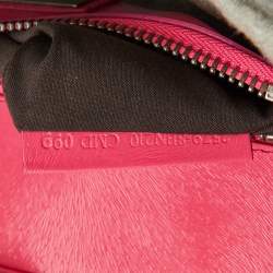 Pre Owned Fendi Grey/Pink Jersey and Leather Large Limited Edition Peekaboo Top Handle Bag
