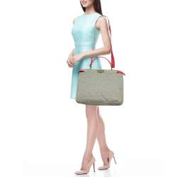 Pre Owned Fendi Grey/Pink Jersey and Leather Large Limited Edition Peekaboo Top Handle Bag