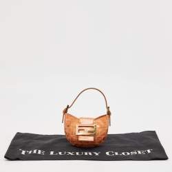 Pre Owned Fendi Orange Zuchinno Coated Fabric Micro Croissant Hobo