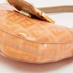 Pre Owned Fendi Orange Zuchinno Coated Fabric Micro Croissant Hobo