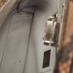 Pre Owned Fendi Beige/Black Python Mini Embellished Peekaboo Top Handle Bag