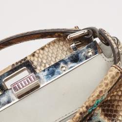 Pre Owned Fendi Beige/Black Python Mini Embellished Peekaboo Top Handle Bag