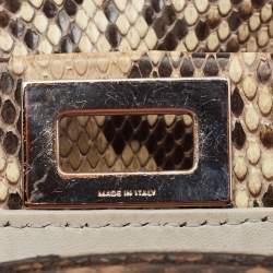 Pre Owned Fendi Beige/Black Python Mini Embellished Peekaboo Top Handle Bag