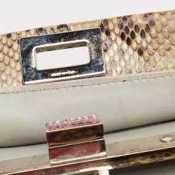 Pre Owned Fendi Beige/Black Python Mini Embellished Peekaboo Top Handle Bag