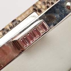 Pre Owned Fendi Beige/Black Python Mini Embellished Peekaboo Top Handle Bag