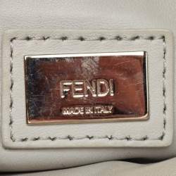 Pre Owned Fendi Beige/Black Python Mini Embellished Peekaboo Top Handle Bag
