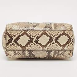 Pre Owned Fendi Beige/Black Python Mini Embellished Peekaboo Top Handle Bag