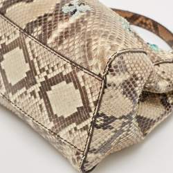 Pre Owned Fendi Beige/Black Python Mini Embellished Peekaboo Top Handle Bag