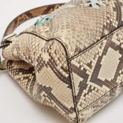 Pre Owned Fendi Beige/Black Python Mini Embellished Peekaboo Top Handle Bag