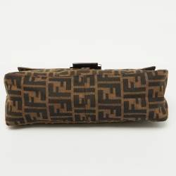 Fendi Tobacco Zucca Canvas and Leather Flap Baguette Bag