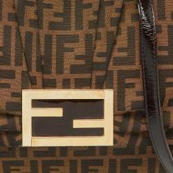 Pre Owned Fendi Brown Zucca Canvas Mia Flap Shoulder Bag