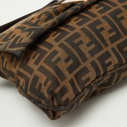 Pre Owned Fendi Brown Zucca Canvas Mia Flap Shoulder Bag