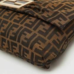 Pre Owned Fendi Brown Zucca Canvas Mia Flap Shoulder Bag