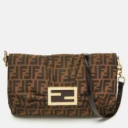 Pre Owned Fendi Brown Zucca Canvas Mia Flap Shoulder Bag