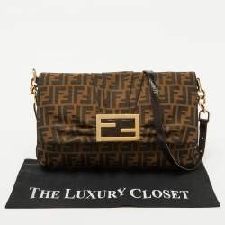 Pre Owned Fendi Brown Zucca Canvas Mia Flap Shoulder Bag